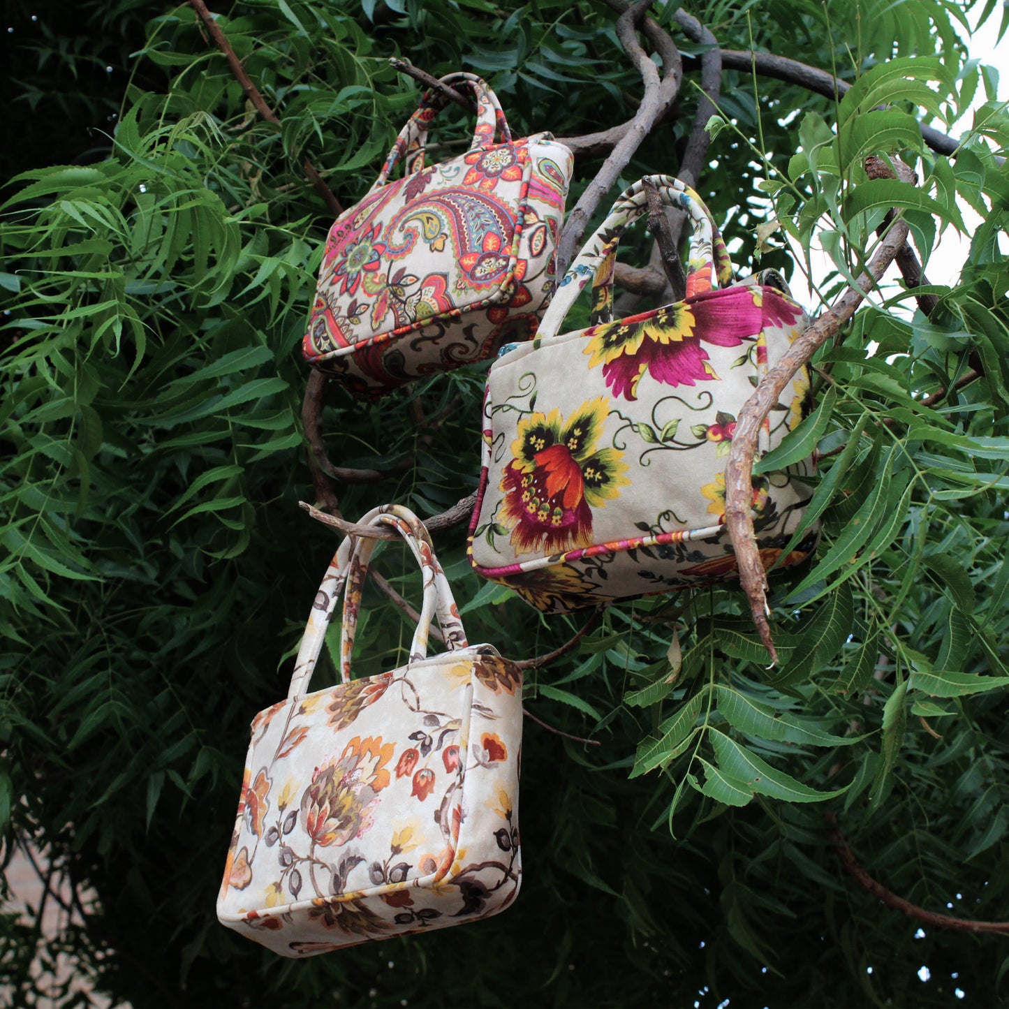 Floral Mini Box Handbag (Beige Flower Print)