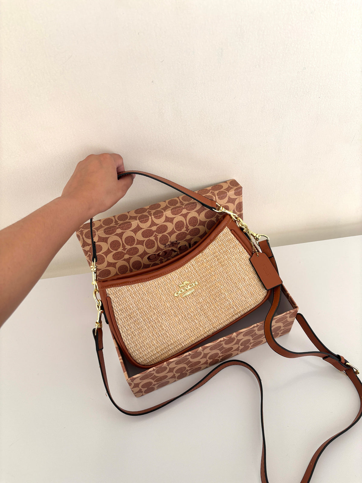 Coach Straw Woven Baguette