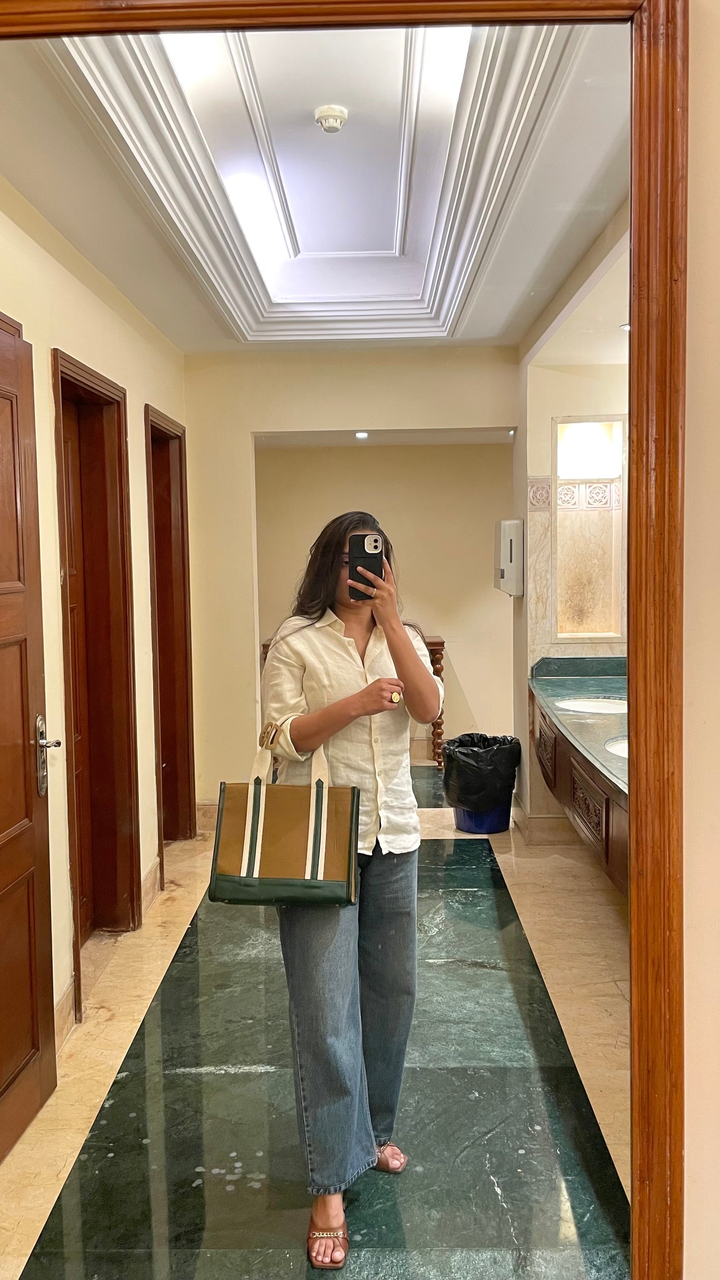 Pine on Almond Compact Carry All Tote